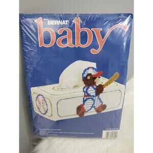 Bernat‎ Baby Baseball Bear Tissue Box Cover Canvas Craft Kit Nursery Boy Sports